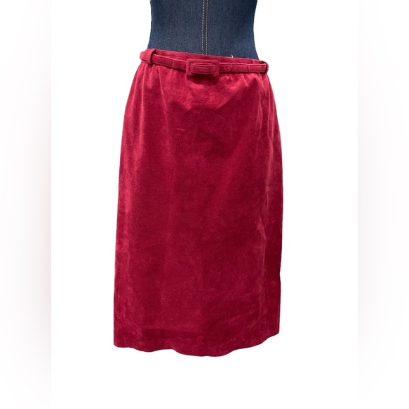 Vintage Nat Kaplan couture pink belted suede knee length skirt size 18 - Picture 1 of 10